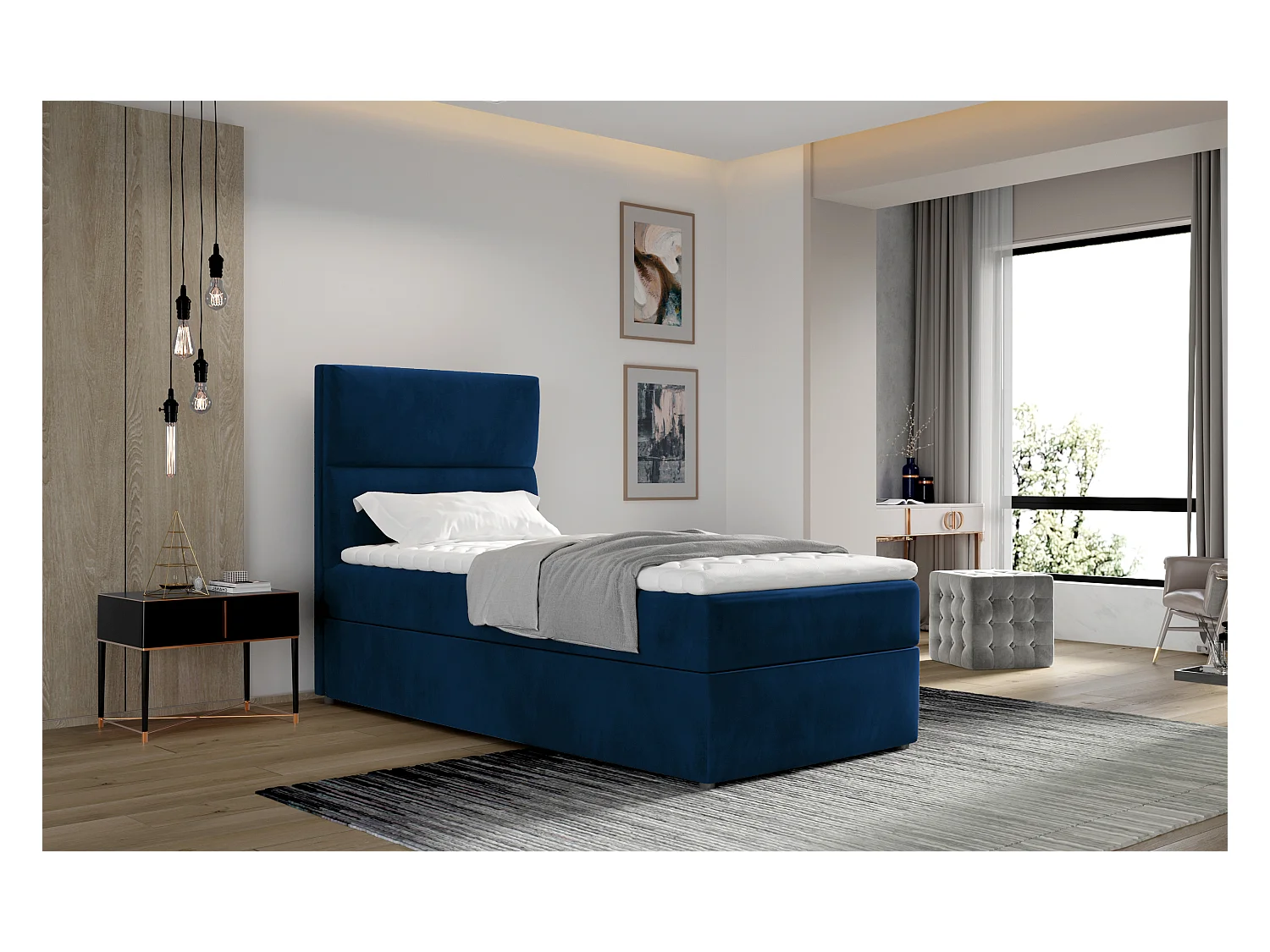 Boxspringbett Revo (90x200)/Stoff-Blau