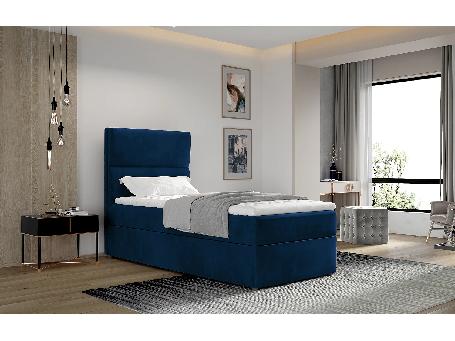 Boxspringbett Revo (90x200)/Stoff-Blau