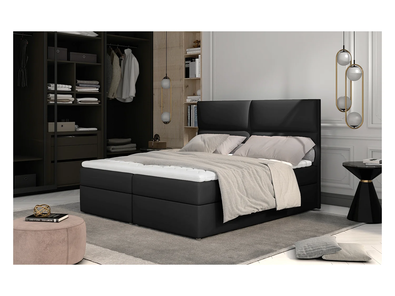 Boxspringbett Clivia L (180x200)/Stoff-Schwarz