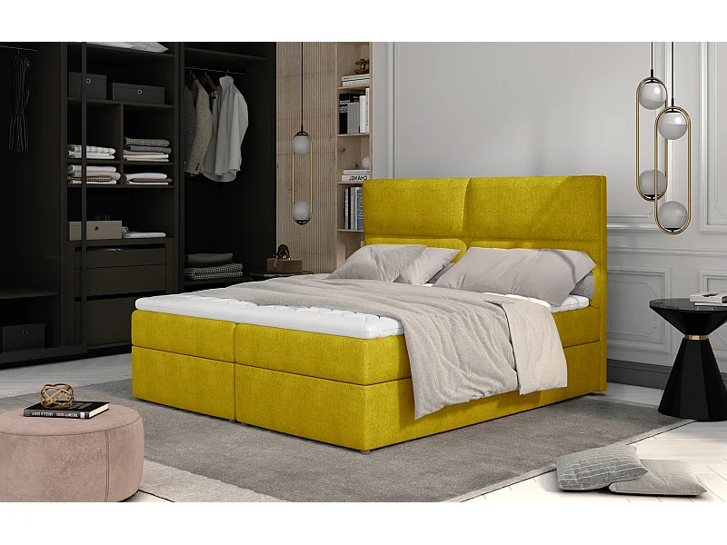 Boxspringbett Clivia M (160x200)/Stoff-Gelb