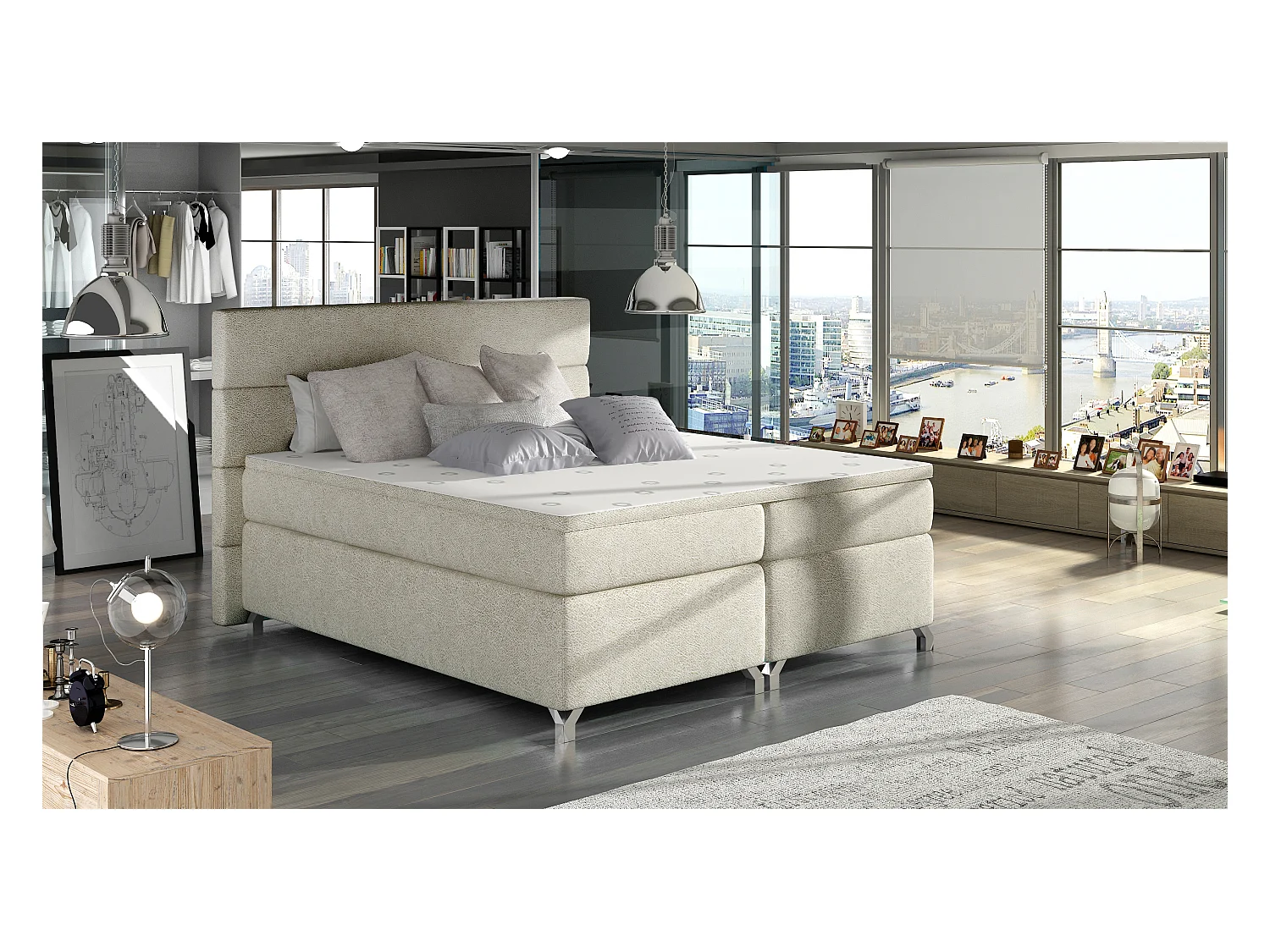 Box Spring Letto Grosso S (140x200)/Tessuto-Beige