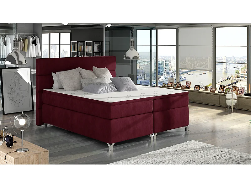 Box Spring Lit Grosso S (140x200)/Tissu-Rouge