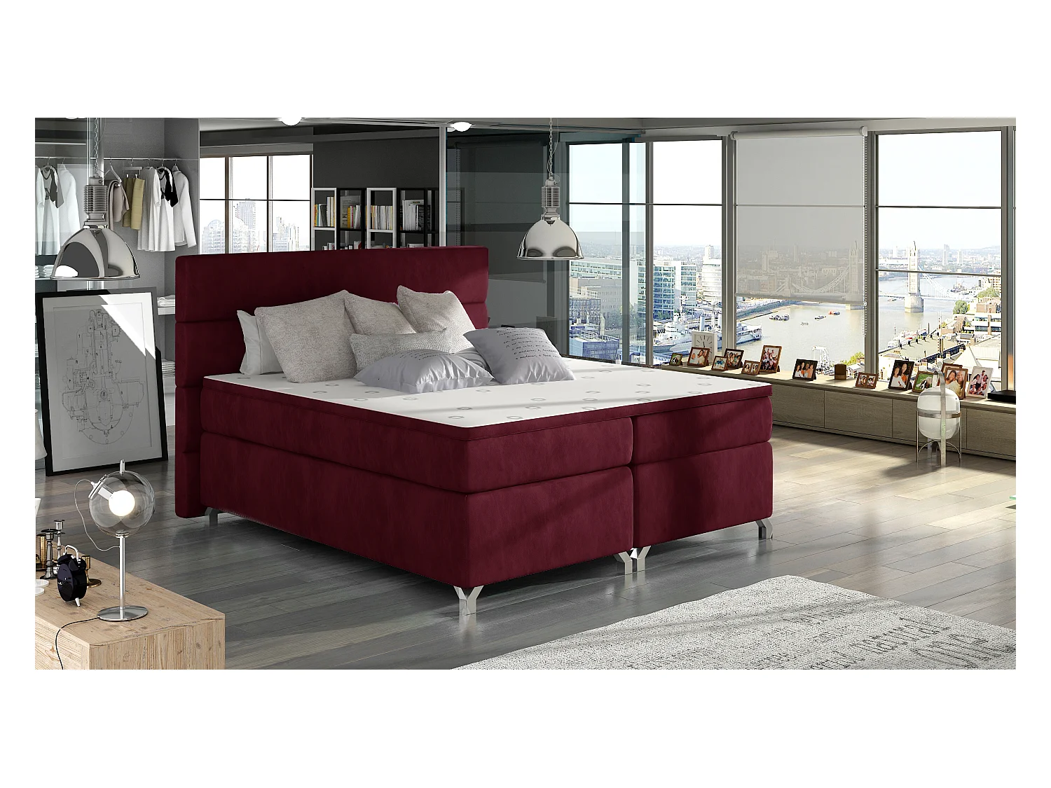 Box Spring Letto Grosso S (140x200)/Tessuto-Rosso