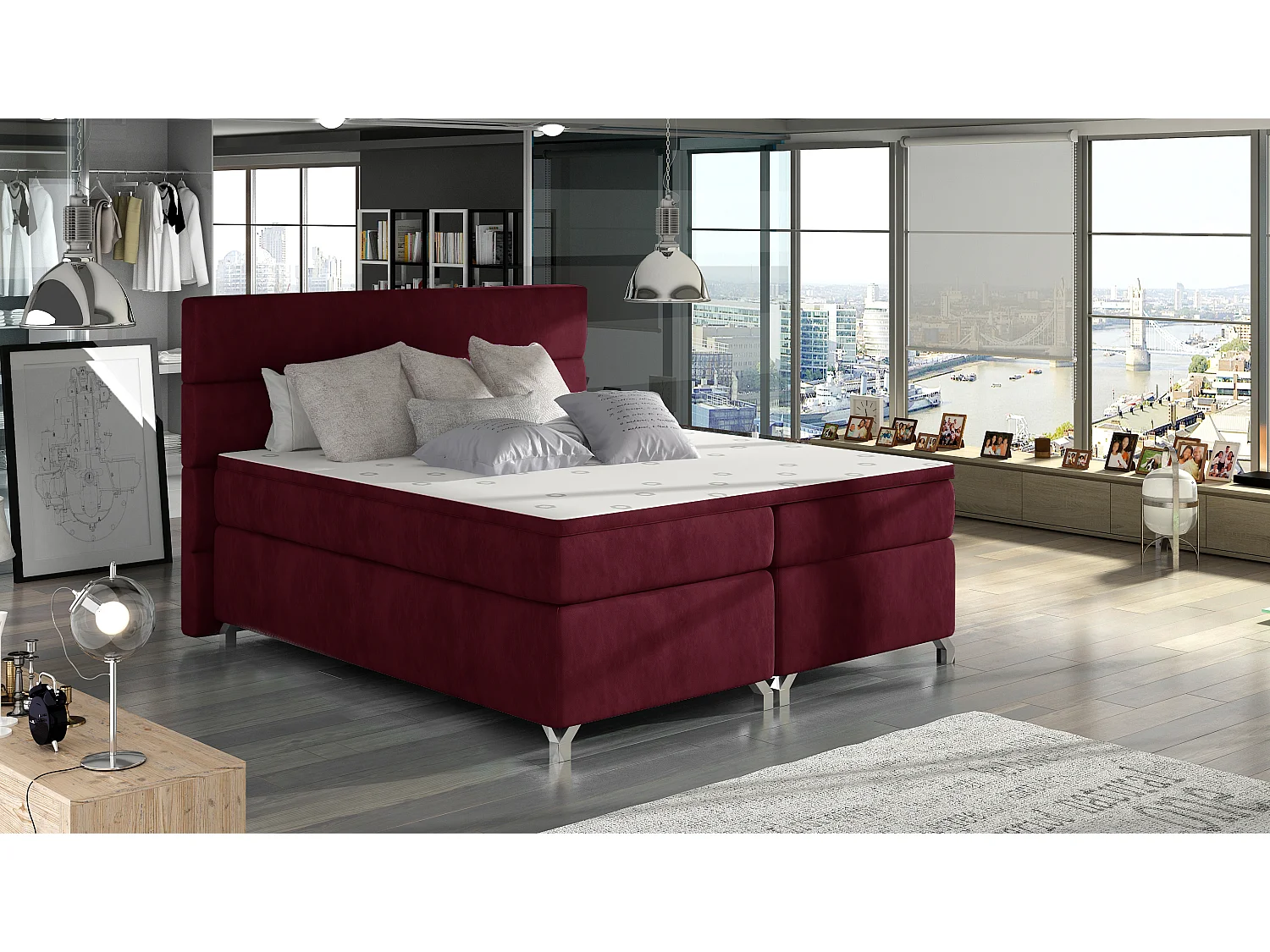 Box Spring Letto Grosso S (140x200)/Tessuto-Rosso