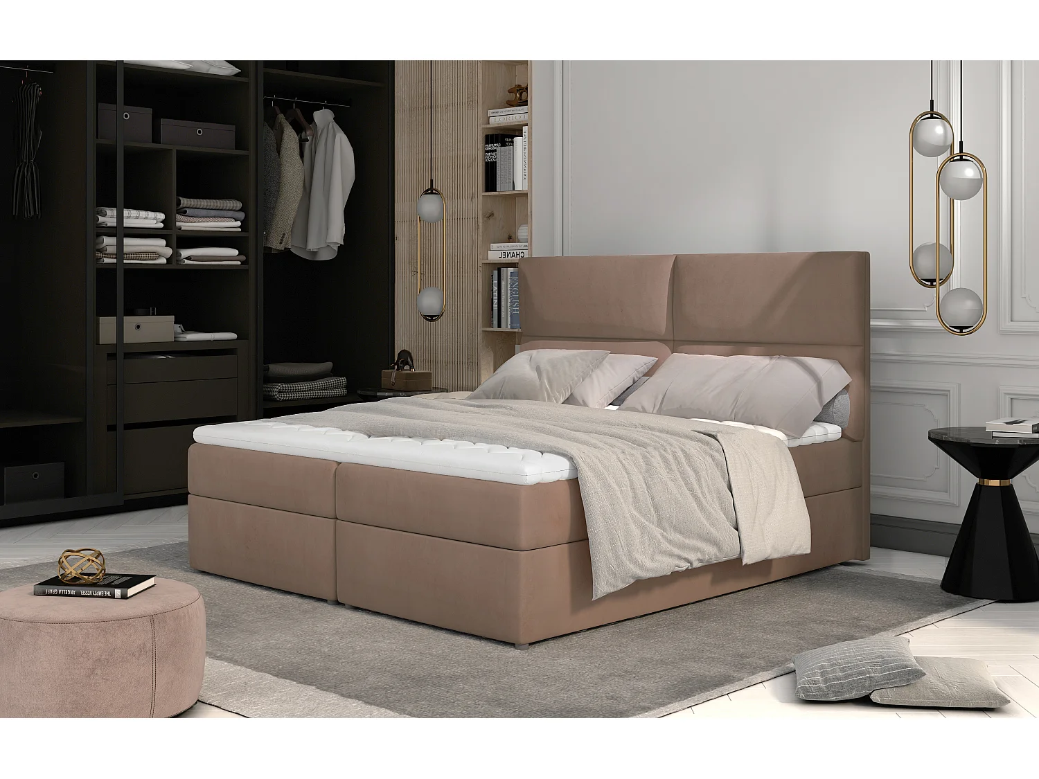 Box Spring Lit Clivia M (160x200)/Tissu-Rose