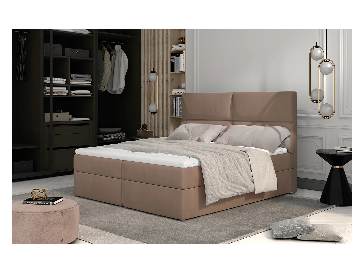 Box Spring Letto Clivia M (160x200)/Tessuto-Rosa