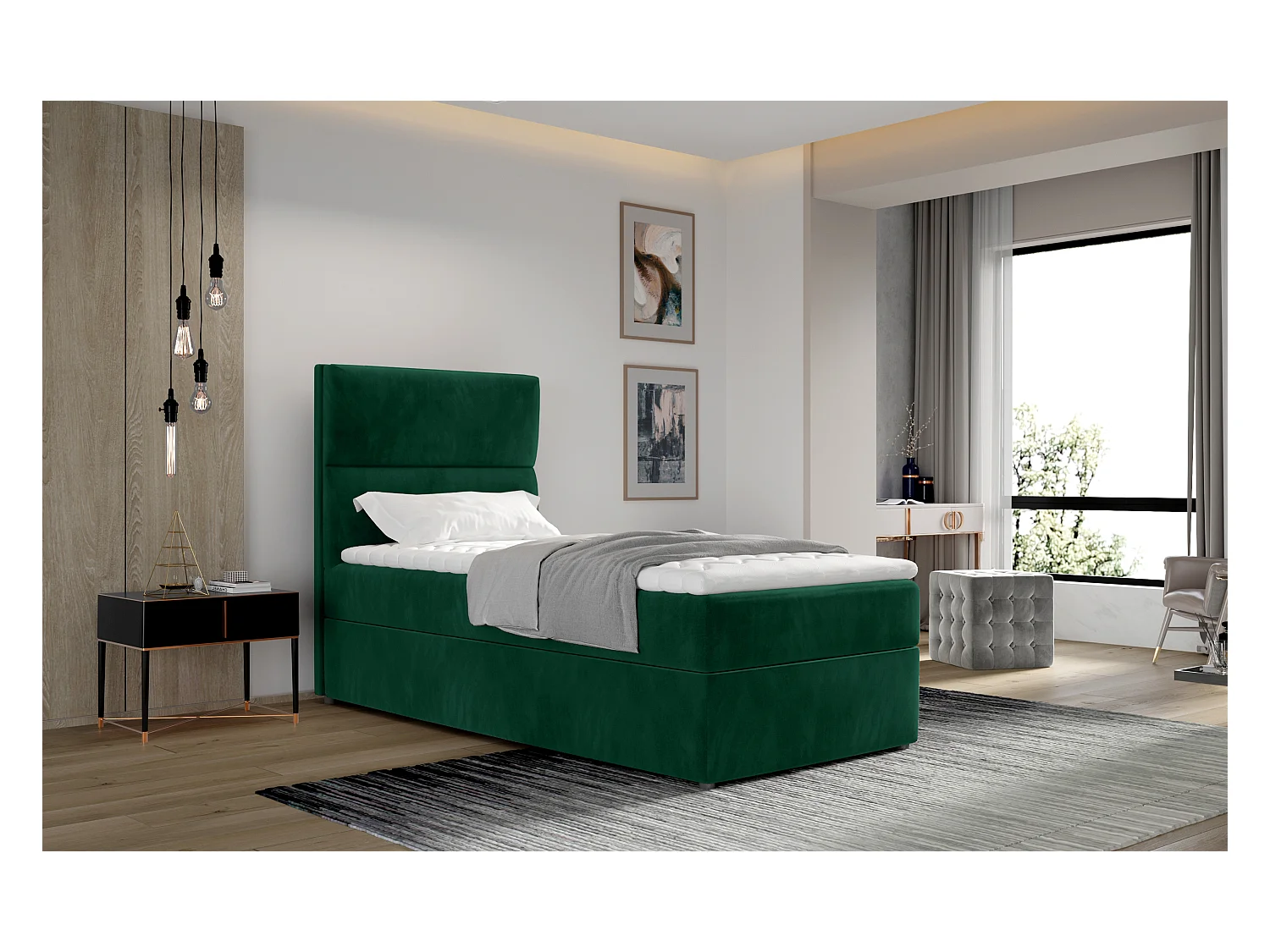 Box Spring Lit Revo (90x200)/Tissu-Vert