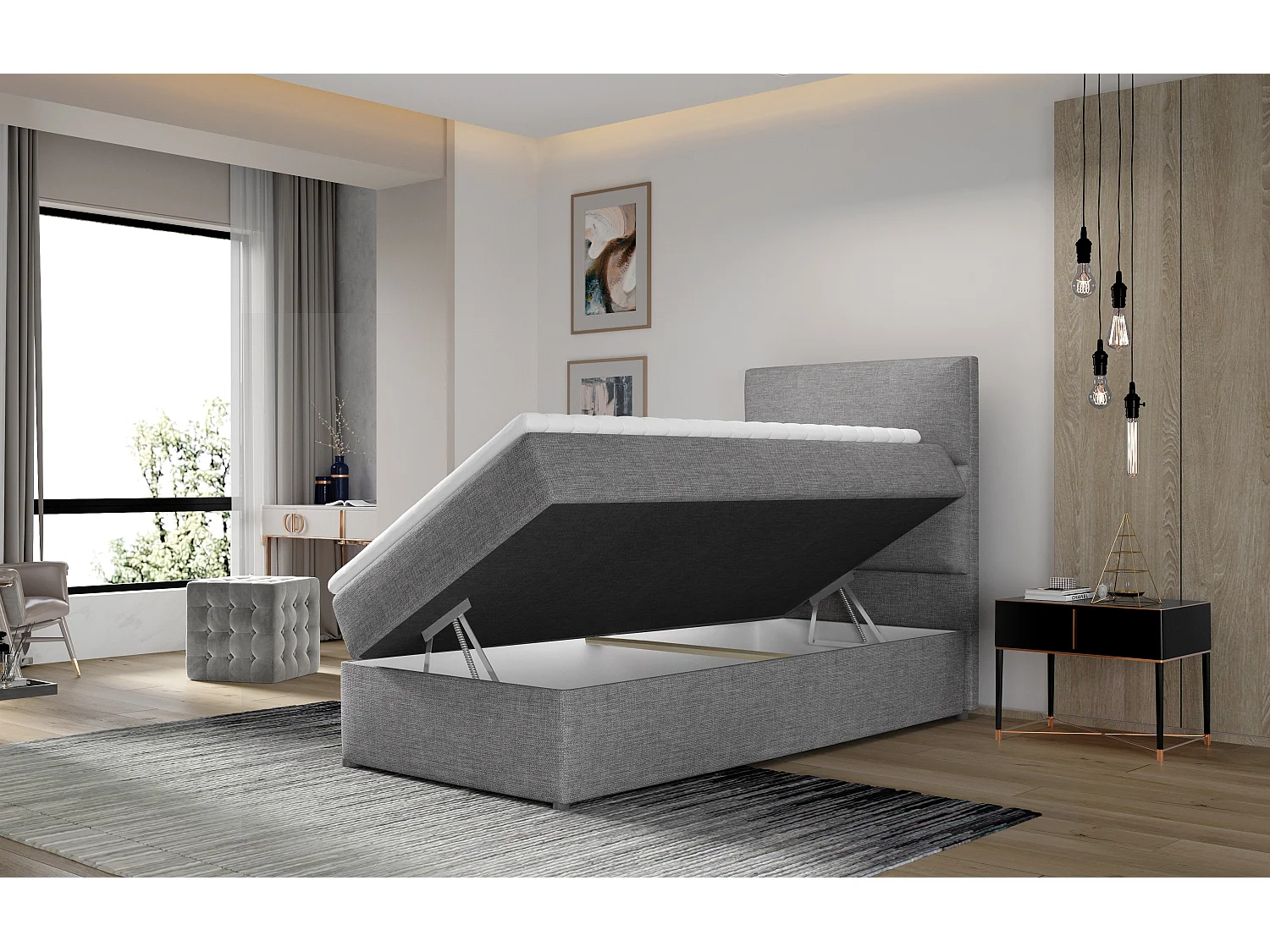 Boxspringbett Revo (90x200)/Stoff-Grün