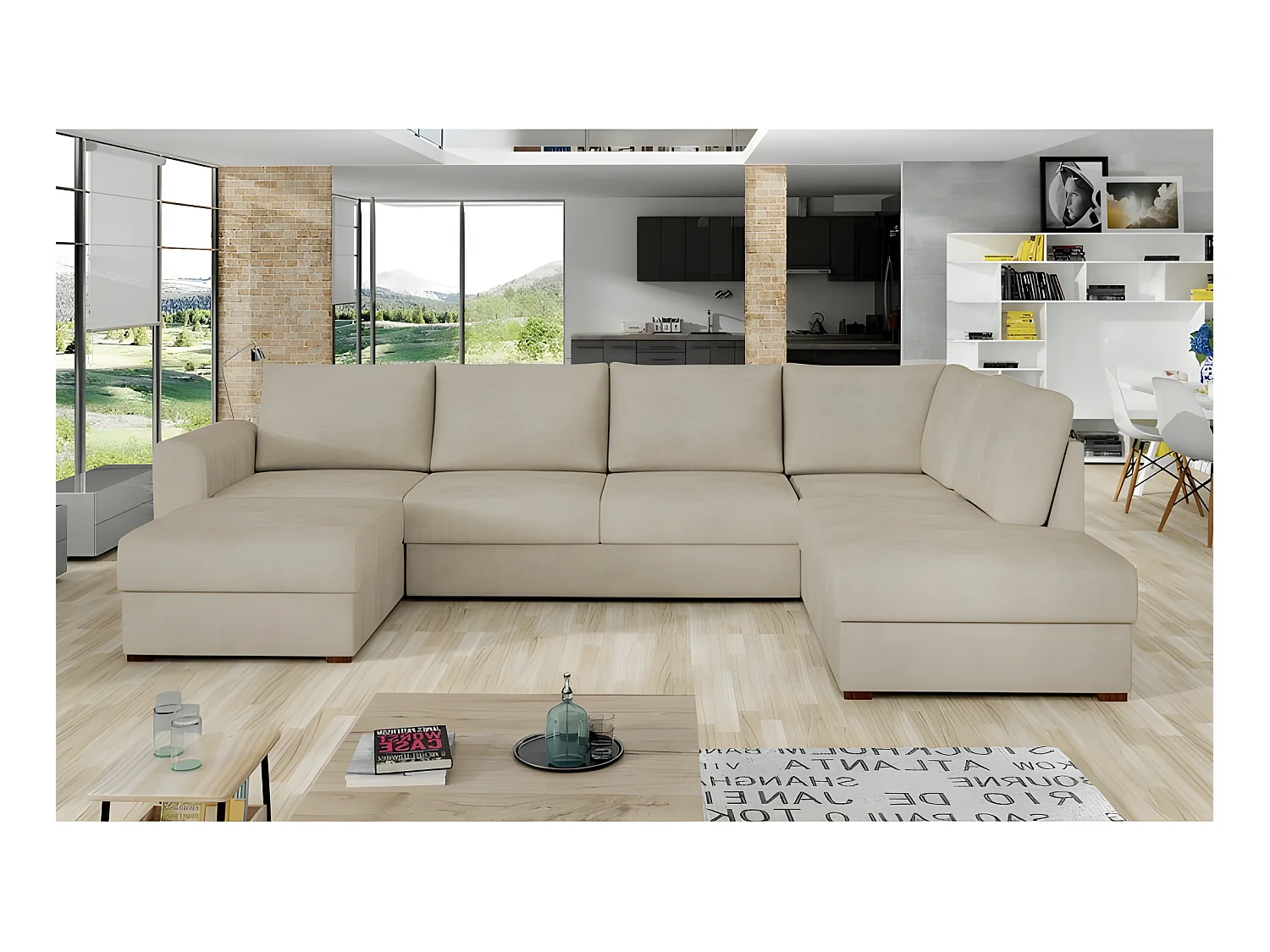 WILA converteerbare U-vormige bank haaks beige