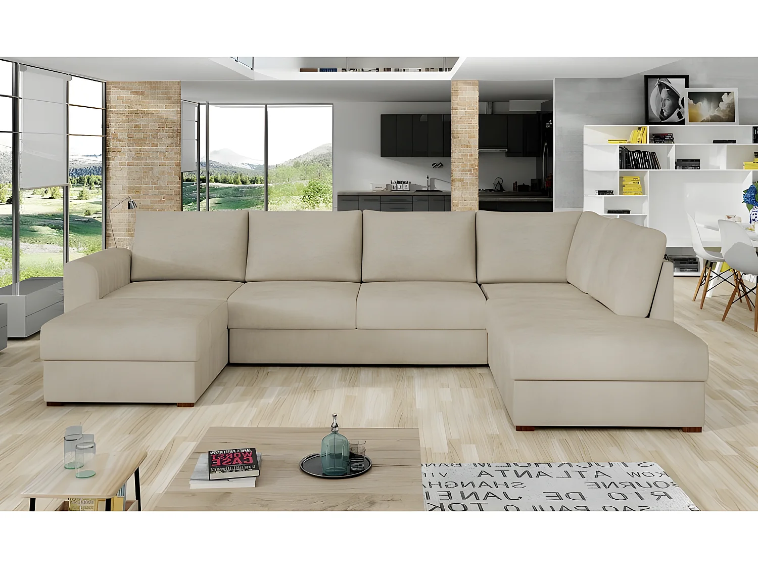 WILA converteerbare U-vormige bank haaks beige