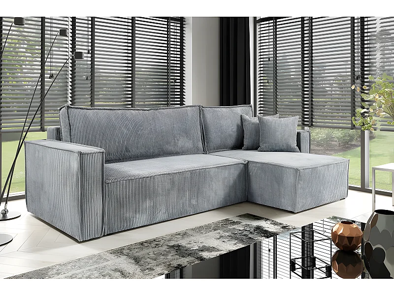 Canapé d'angle convertible NERO en velours côtelé gris clair