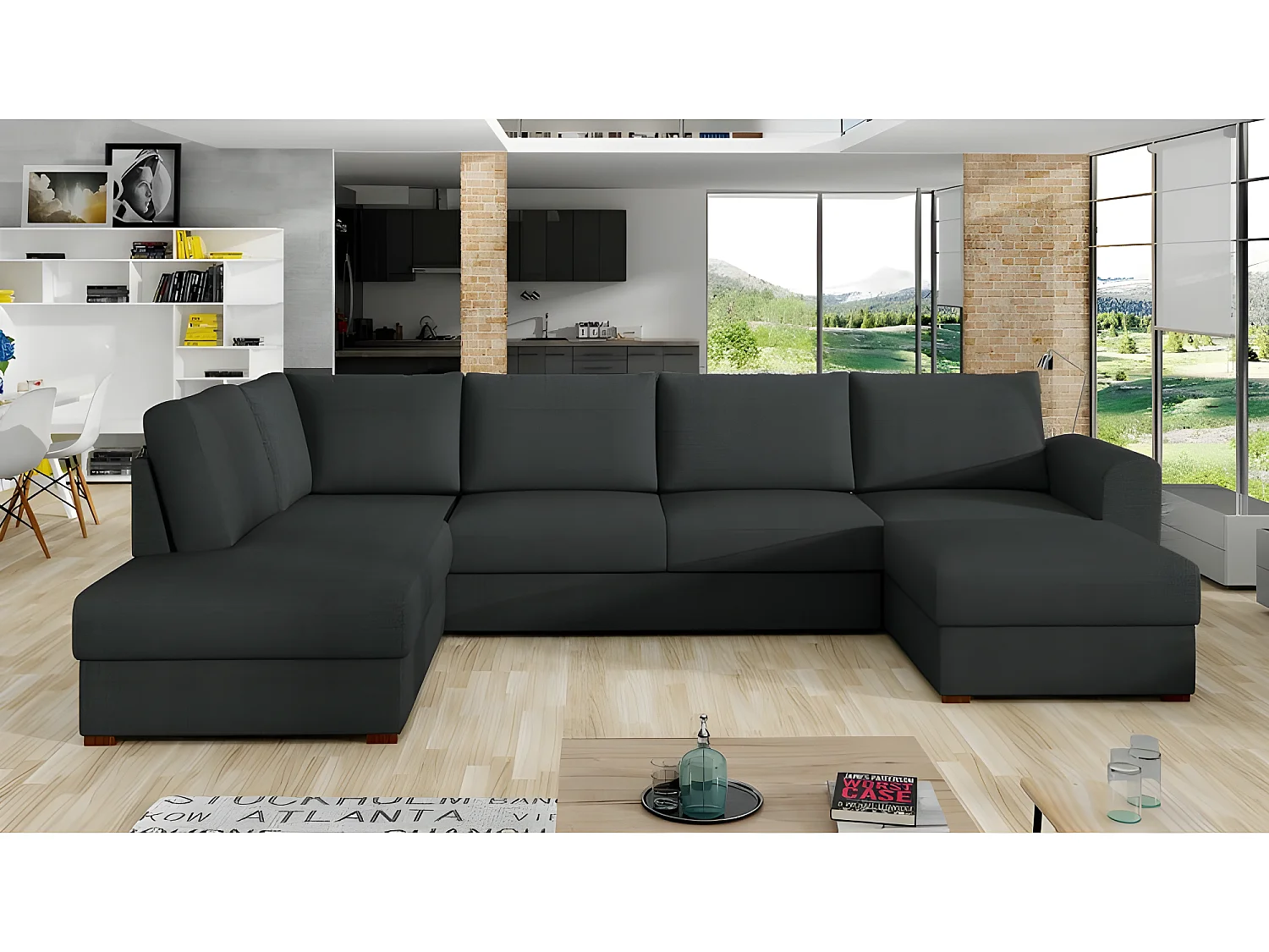 Canapé en U convertible WILA angle gauche noir