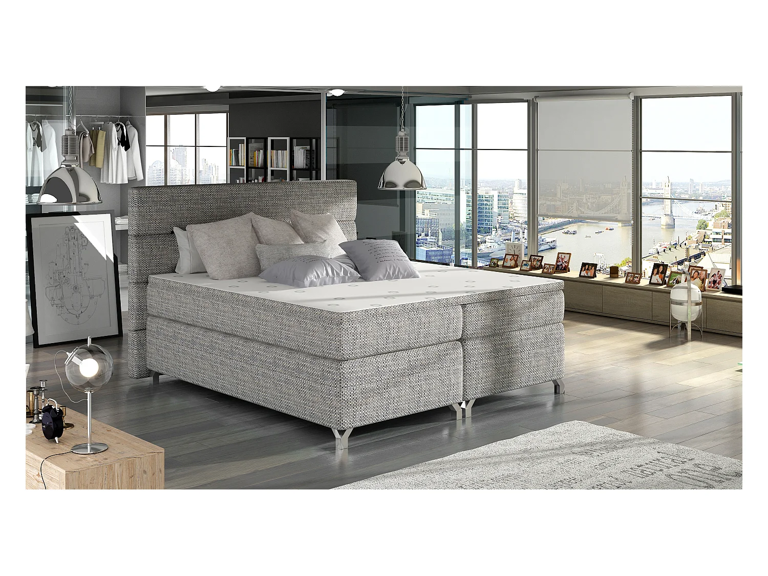 Boxspringbett Grosso S (140x200)/Stoff-Grau
