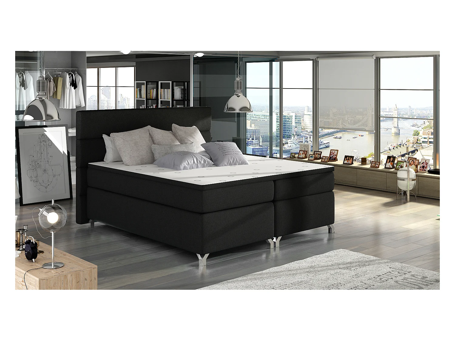 Boxspringbett Grosso S (140x200)/Stoff-Schwarz