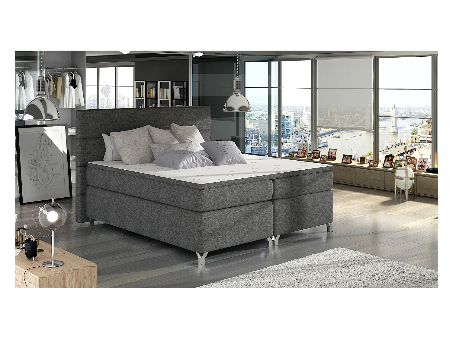 Boxspringbett Grosso M (160x200)/Stoff-Grau