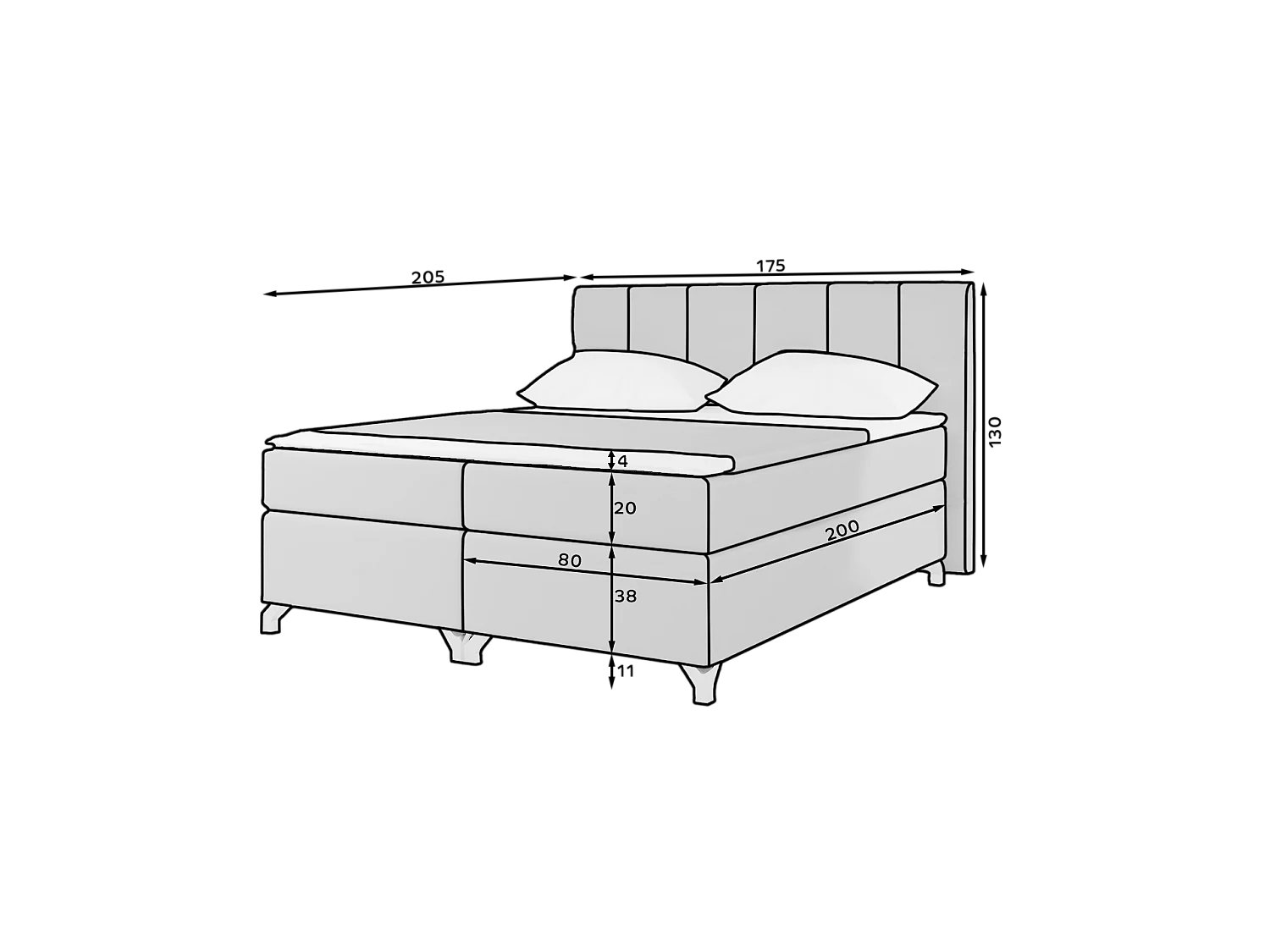 Box Spring Letto Grosso M (160x200)/Tessuto-Grigio