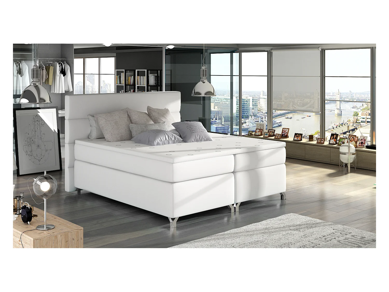 Box Spring Lit Grosso M (160x200)/Tissu-Blanc