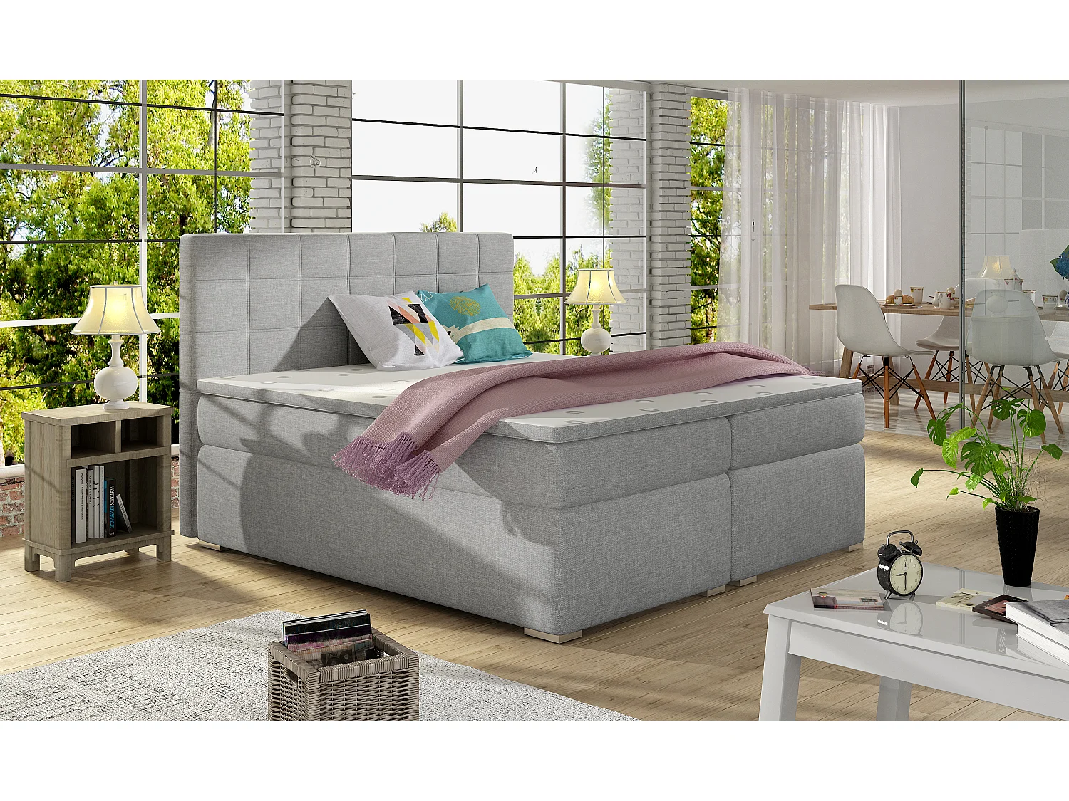 Boxspringbett Marie M (160x200)/Stoff-Grau