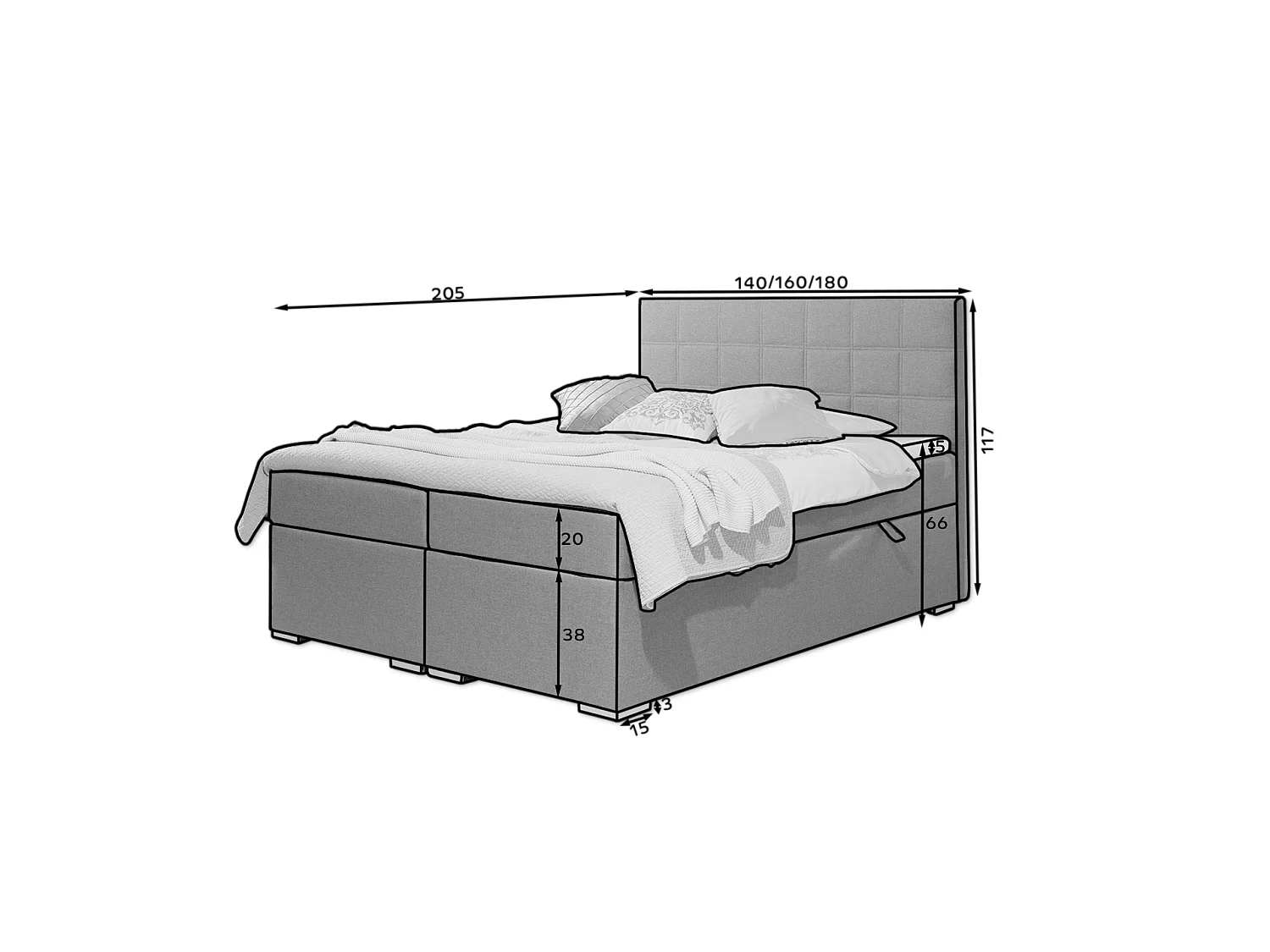 Boxspringbett Marie M (160x200)/Stoff-Grau