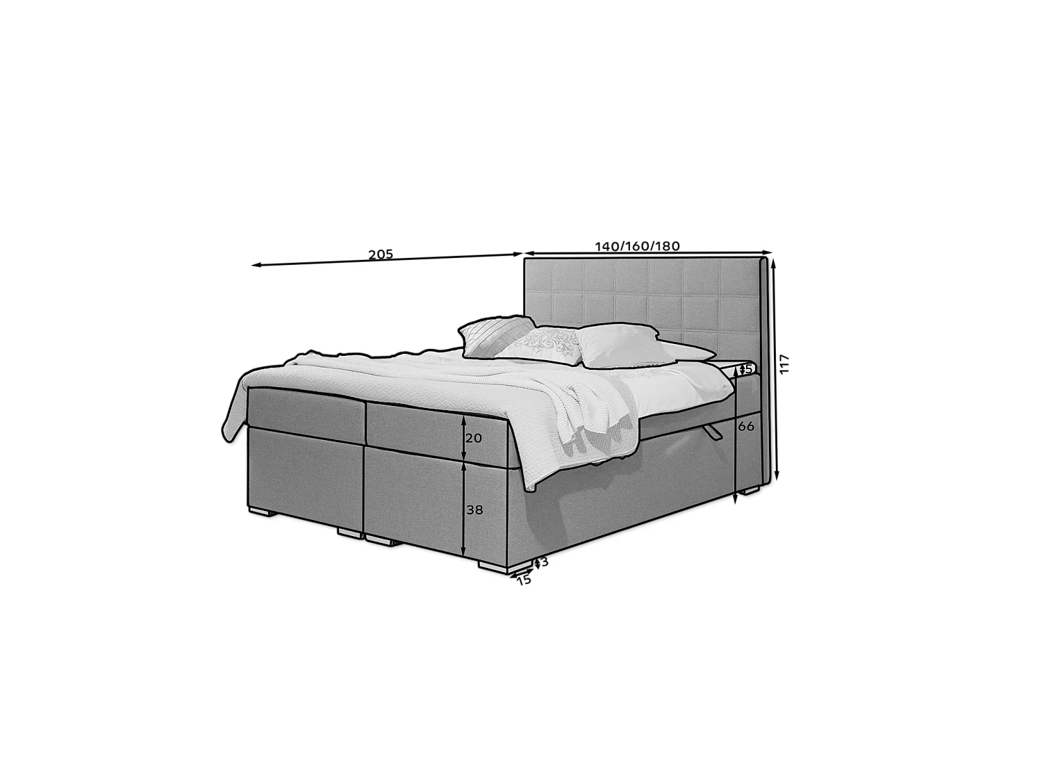 Box Spring Letto Marie M (160x200)/Tessuto-Grigio