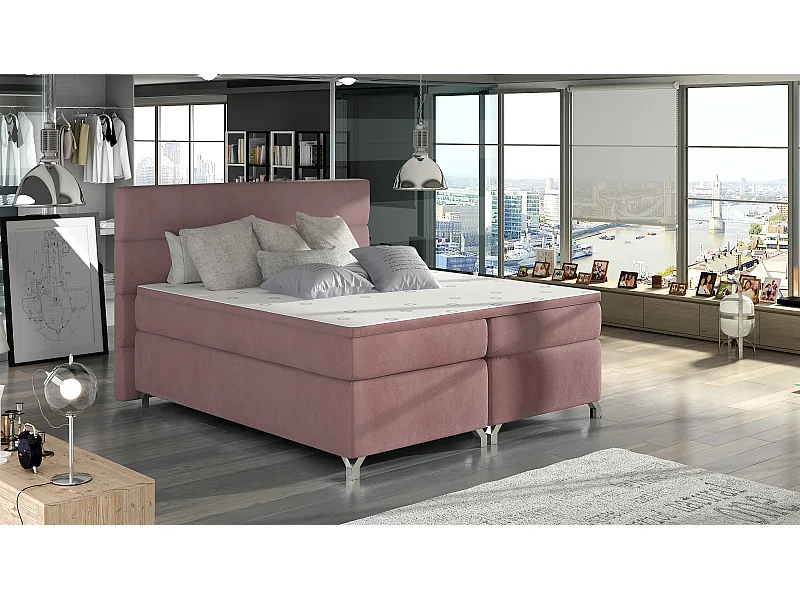 Box Spring Letto Grosso L (180x200)/Tessuto-Rosa