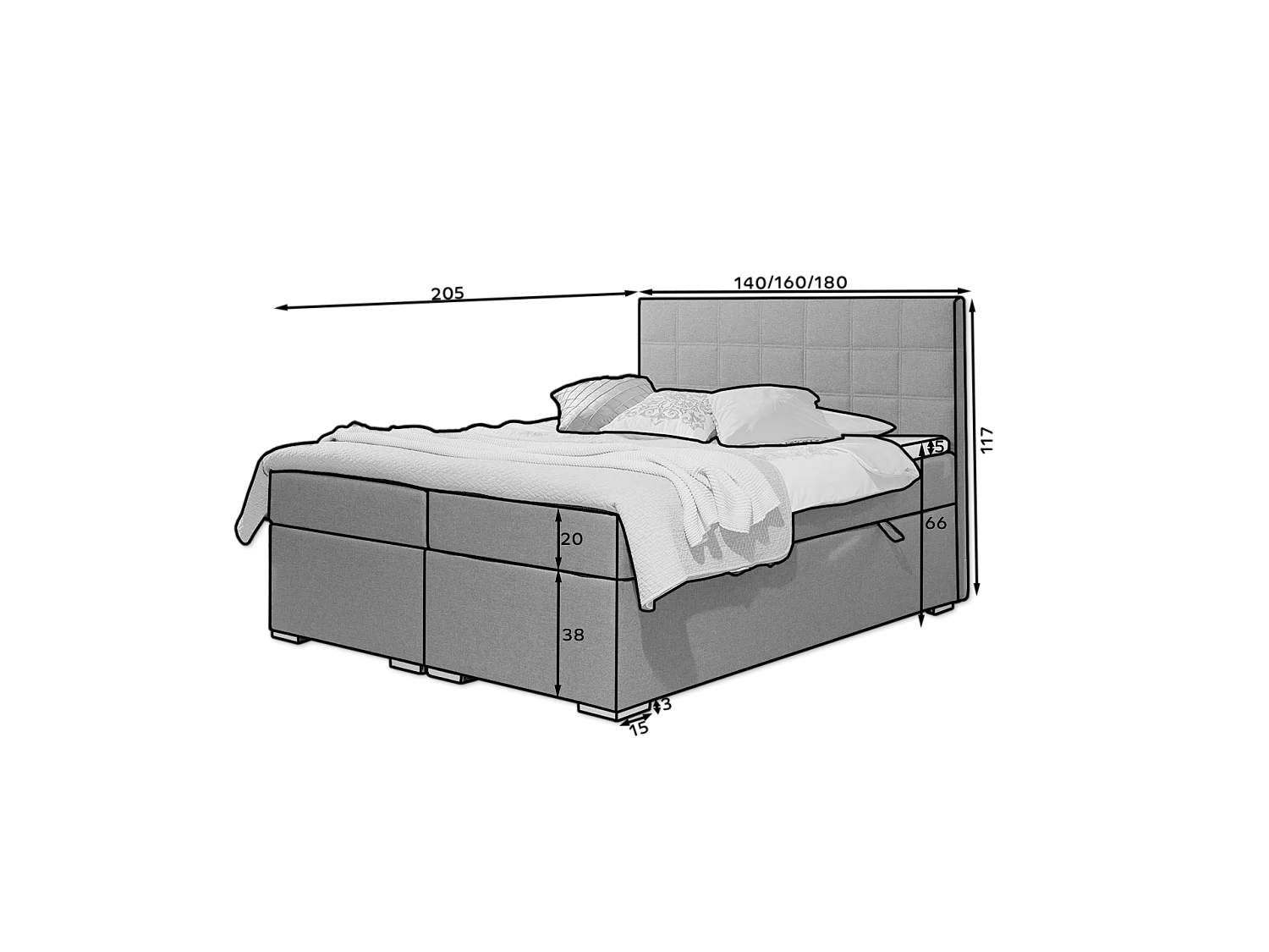 Box Spring Letto Marie M (160x200)/Tessuto-Blu