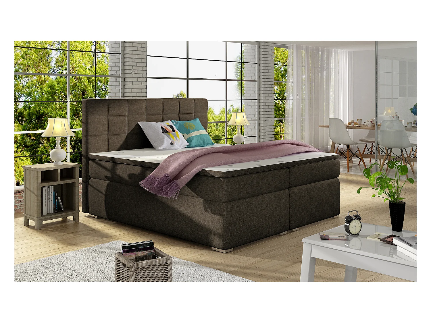 Box Spring Letto Marie M (160x200)/Tessuto-Marrone