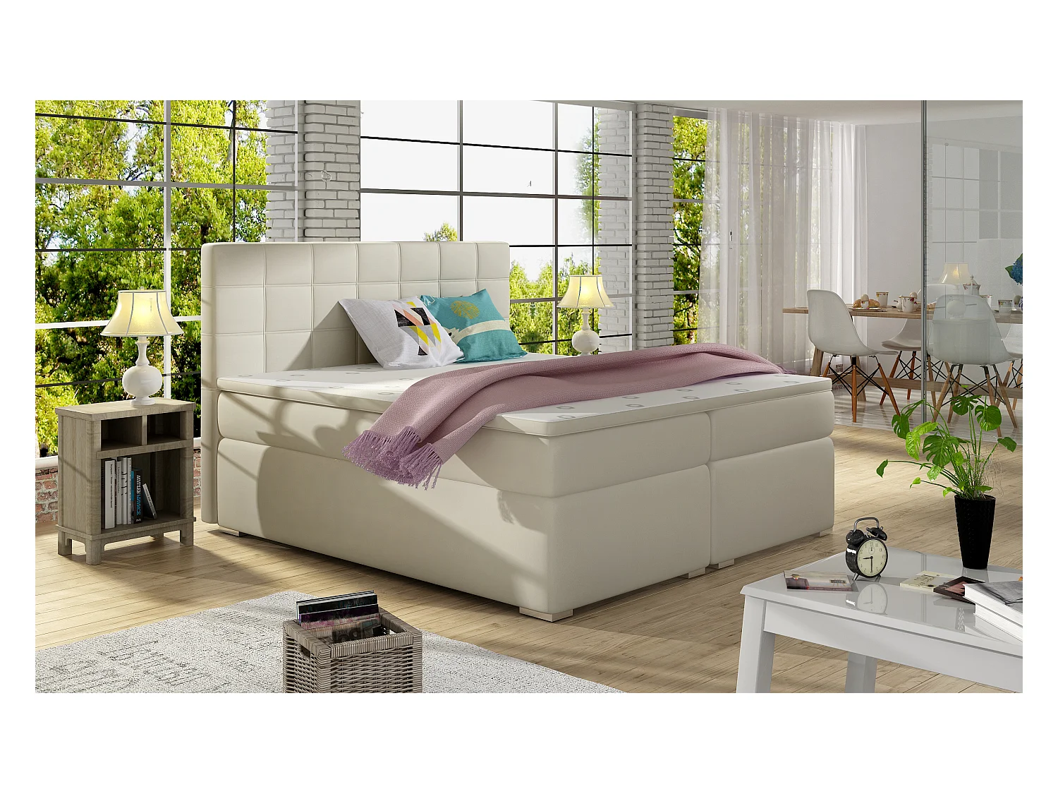 Box Spring Lit Marie M (160x200)/Tissu-Beige