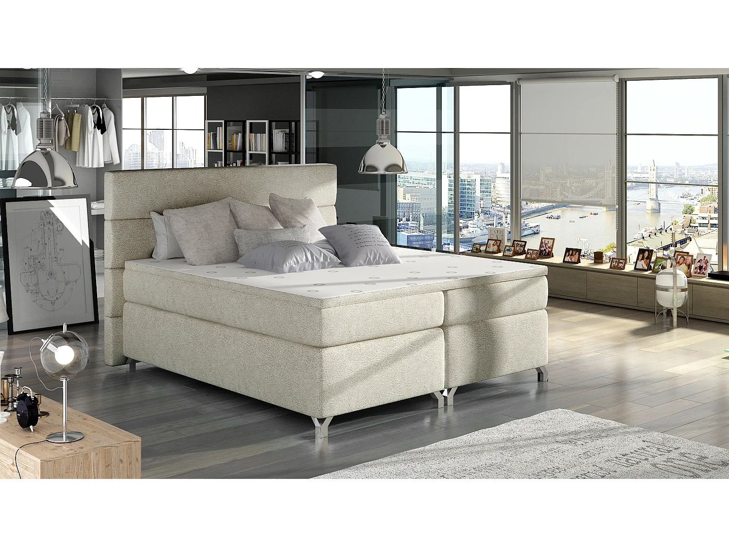 Boxspringbett Grosso L (180x200)/Stoff-Beige