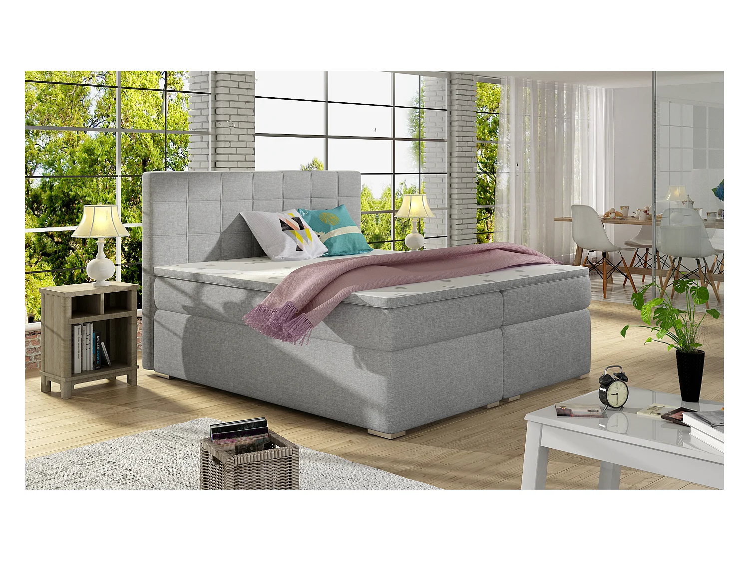 Boxspringbett Marie S (140x200)/Stoff-Grau