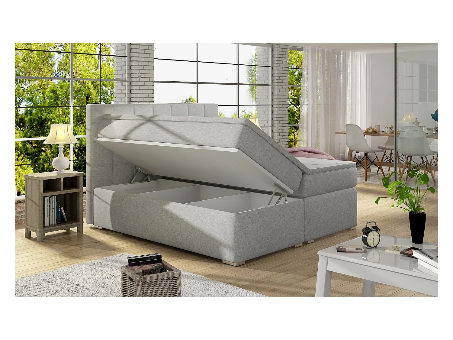 Boxspringbett Marie S (140x200)/Stoff-Grau