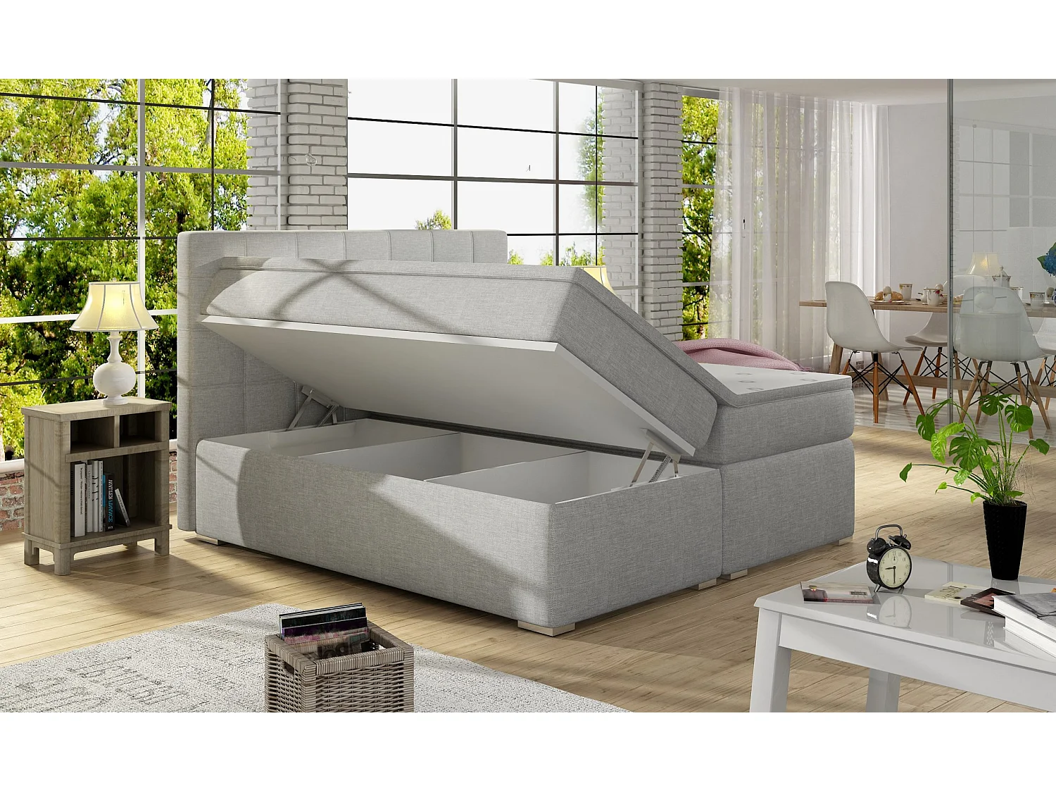 Boxspringbett Marie S (140x200)/Stoff-Grau