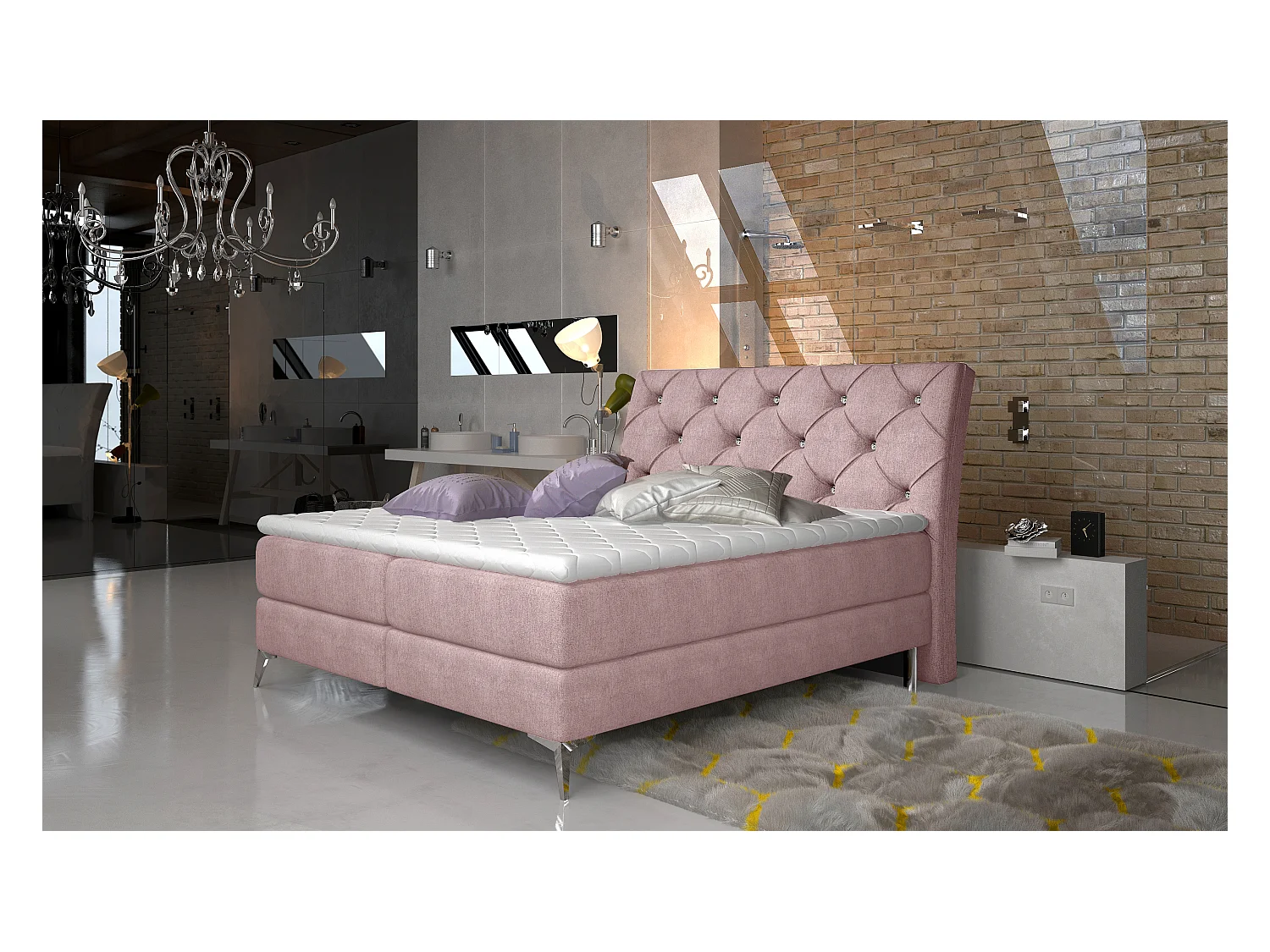 Boxspringbett Locarno M (160x200)/Stoff-Rose