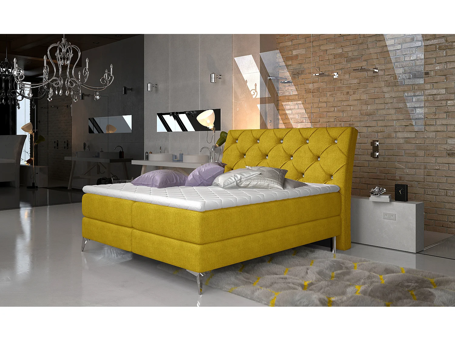 Box Spring Lit Locarno L (180x200)/Tissu-Jaune