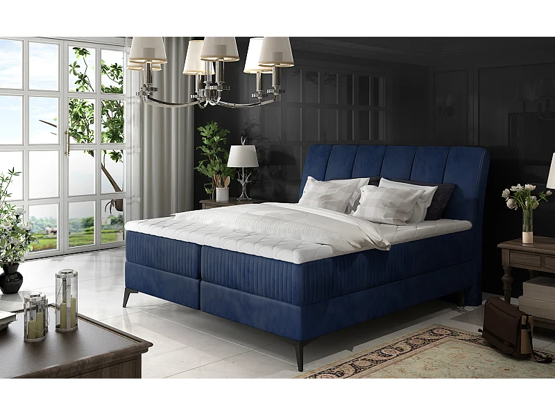 Box Spring Lit Levante M (160x200)/Tissu-Bleu