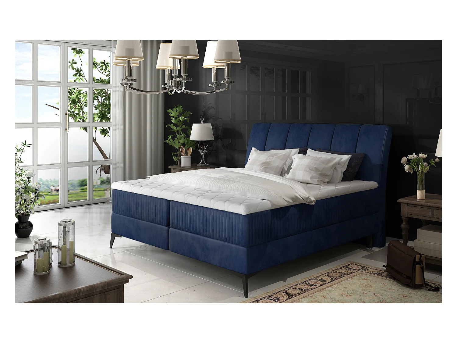 Boxspringbett Levante M (160x200)/Stoff-Blau