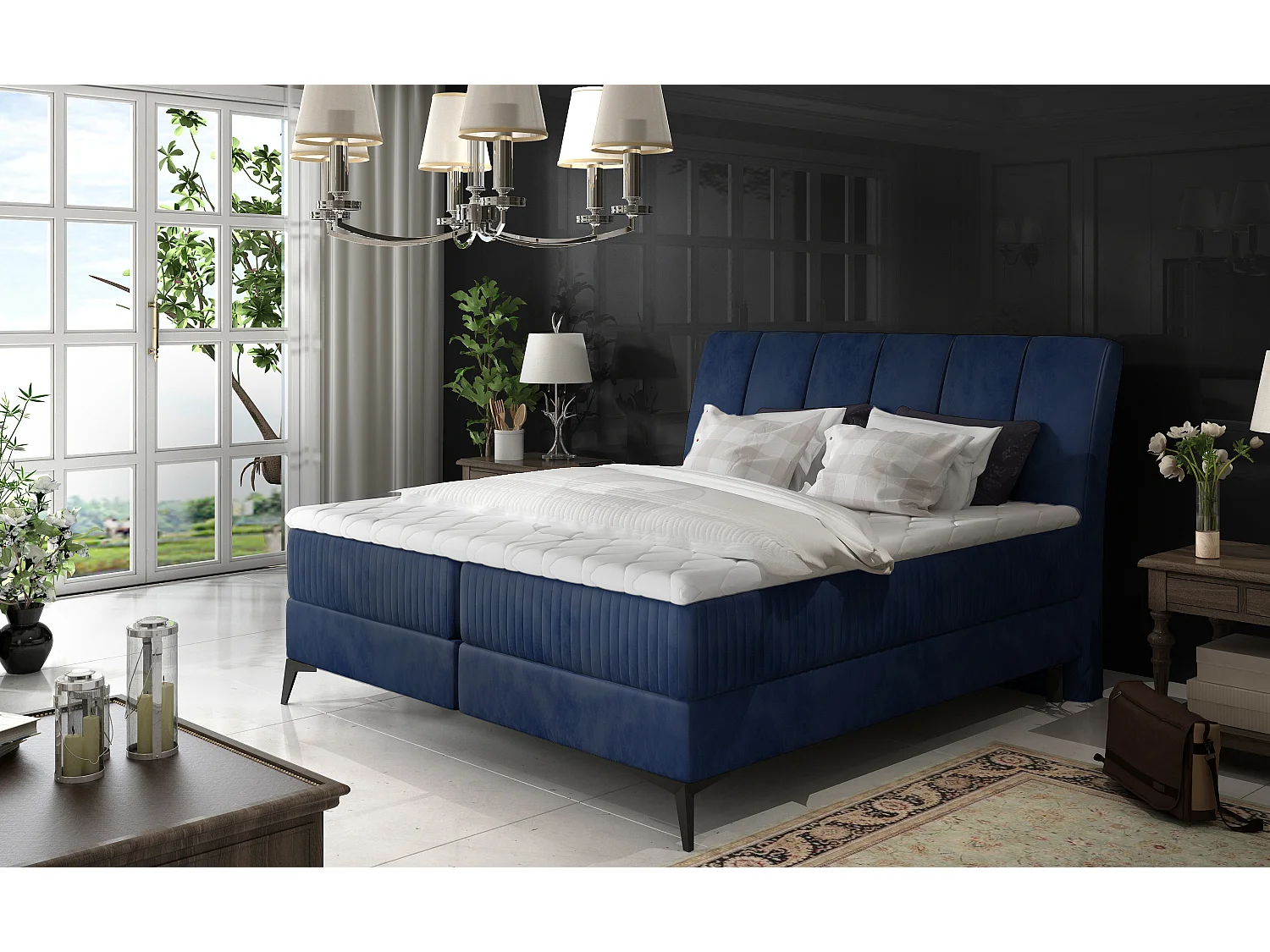 Box Spring Letto Levante M (160x200)/Tessuto-Blu
