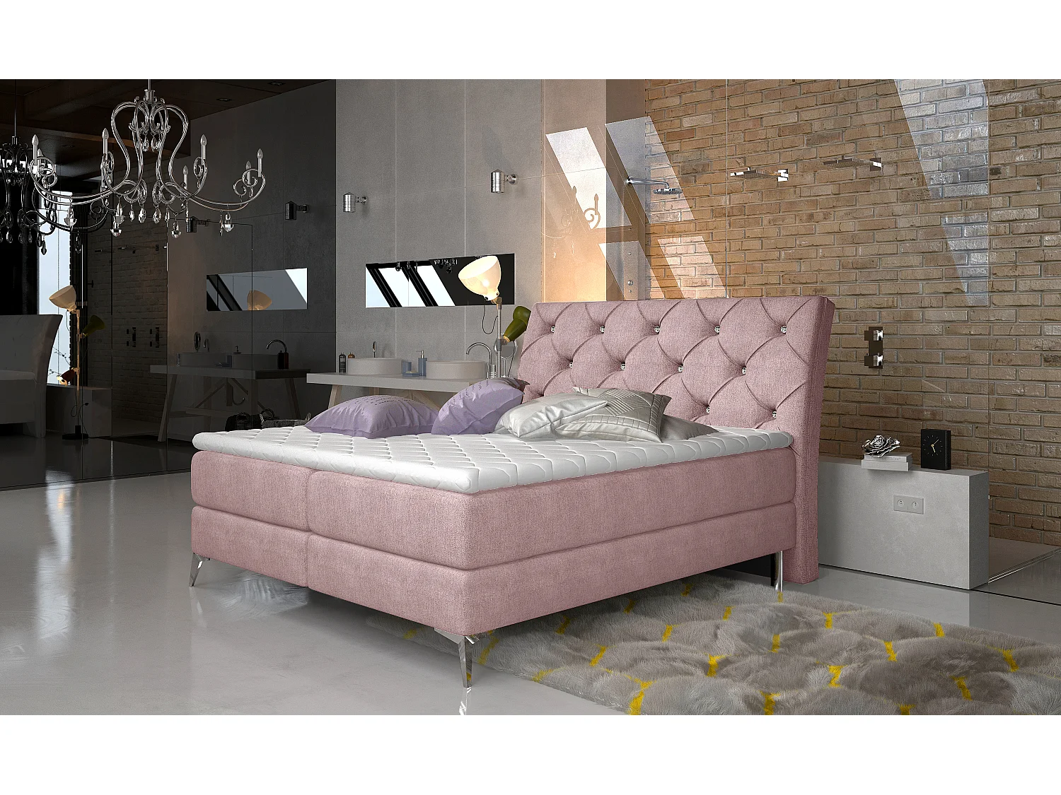 Boxspringbett Locarno L (180x200)/Stoff-Rose