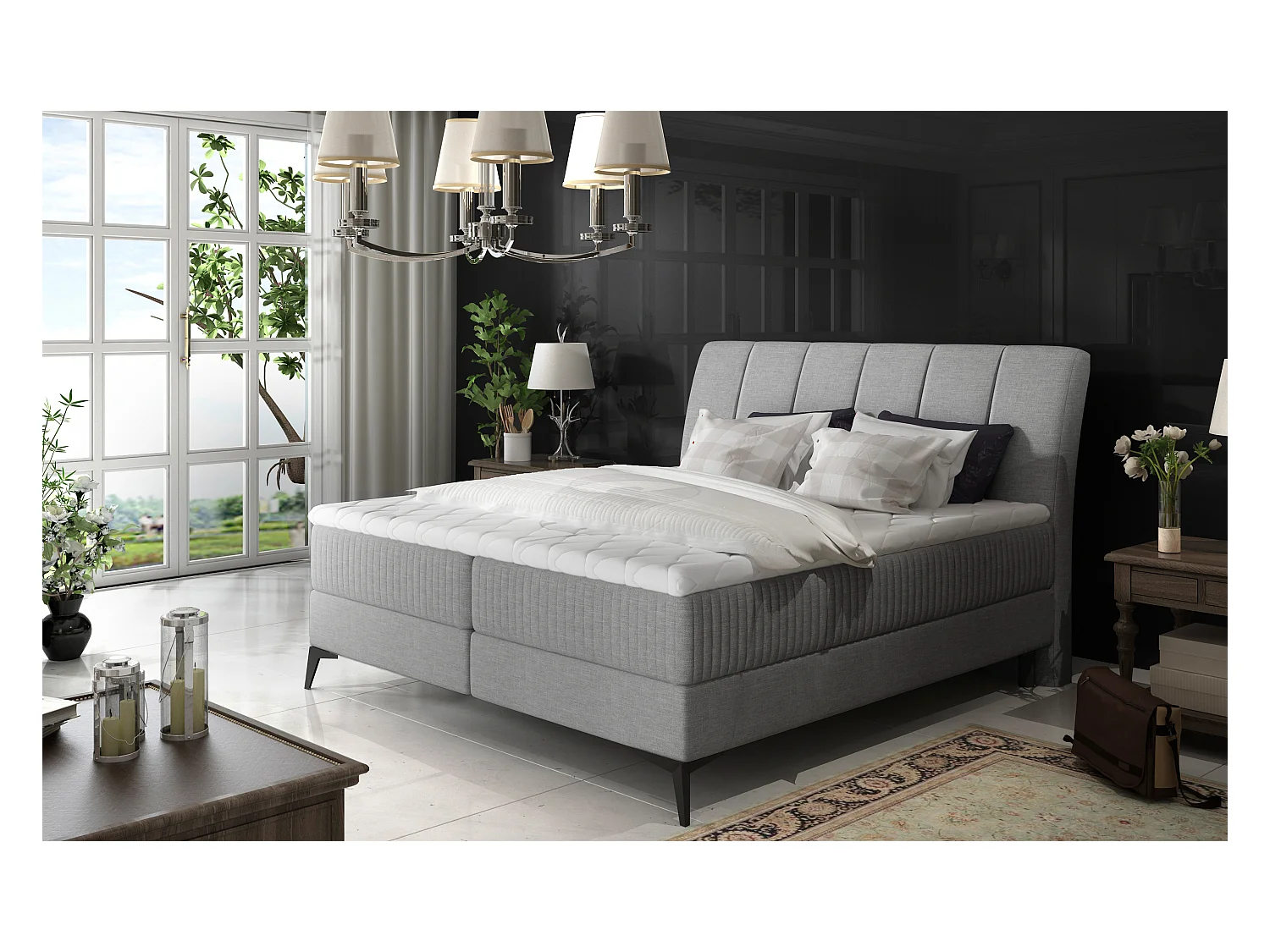 Box Spring Letto Levante M (160x200)/Tessuto-Grigio