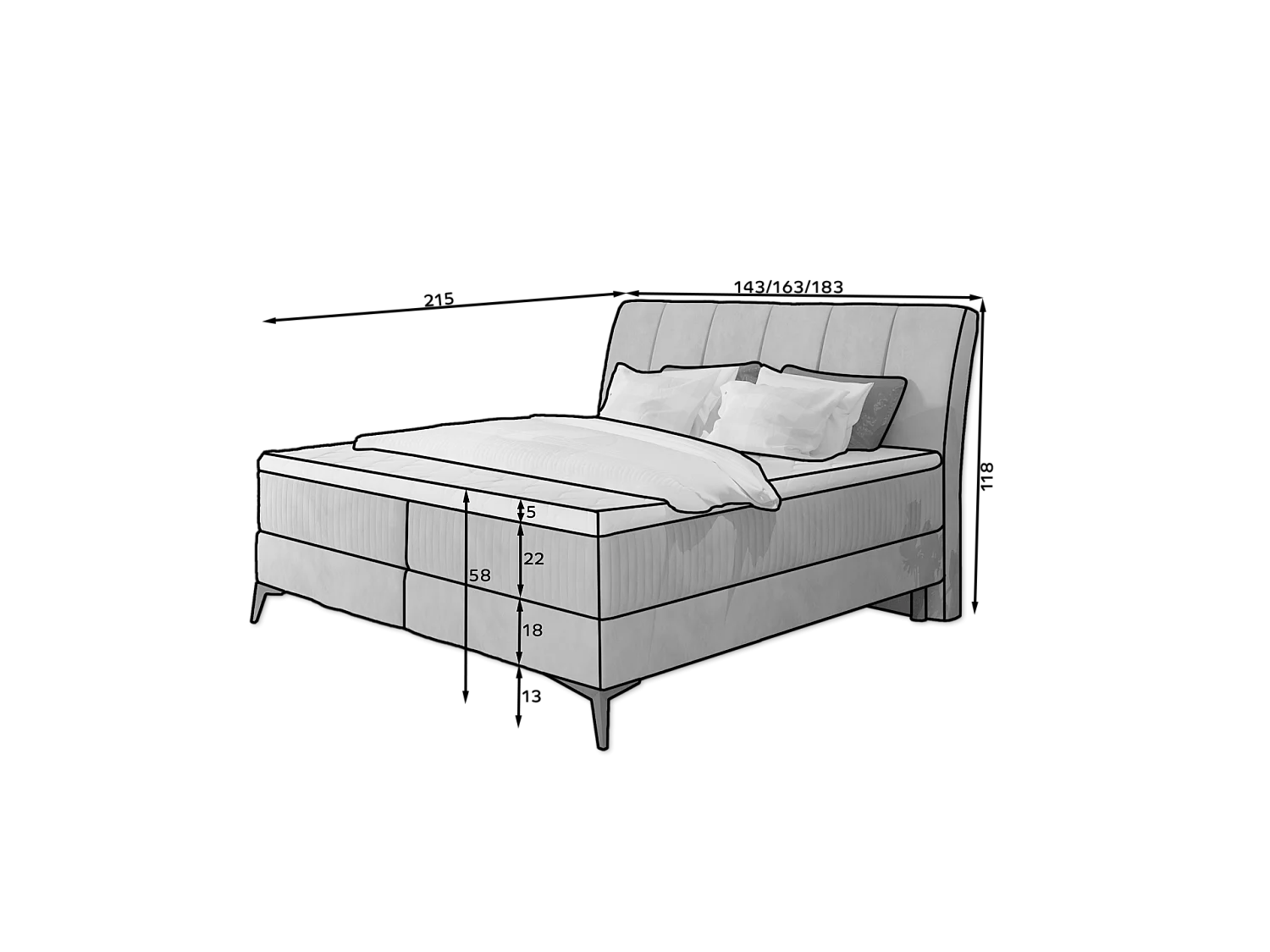 Box Spring Letto Levante M (160x200)/Tessuto-Grigio