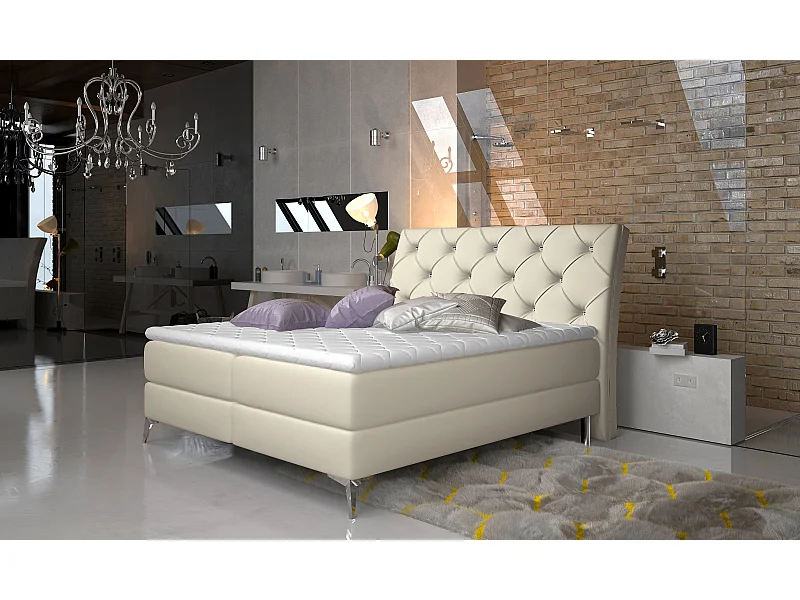 Boxspringbett Locarno M (160x200)/Stoff-Beige