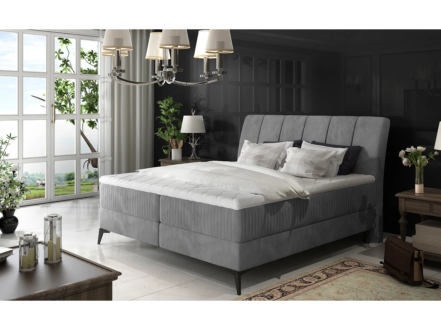 Boxspringbett Levante S (140x200)/Stoff-Grau