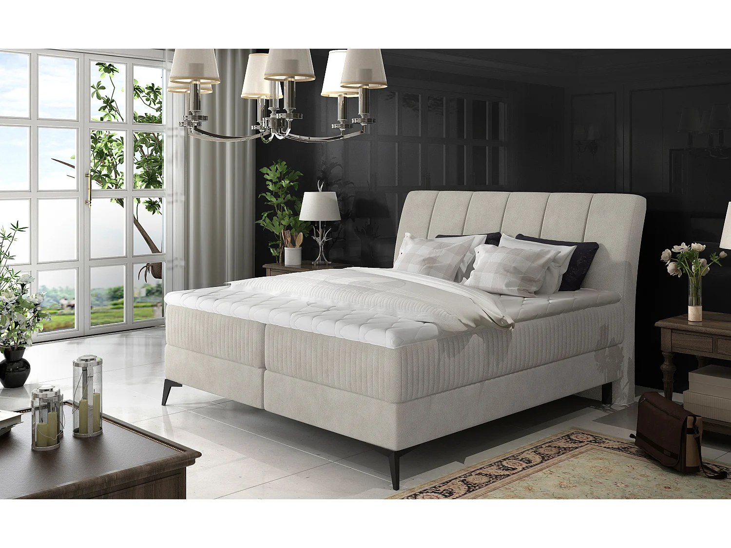 Box Spring Letto Levante S (140x200)/Tessuto-Beige