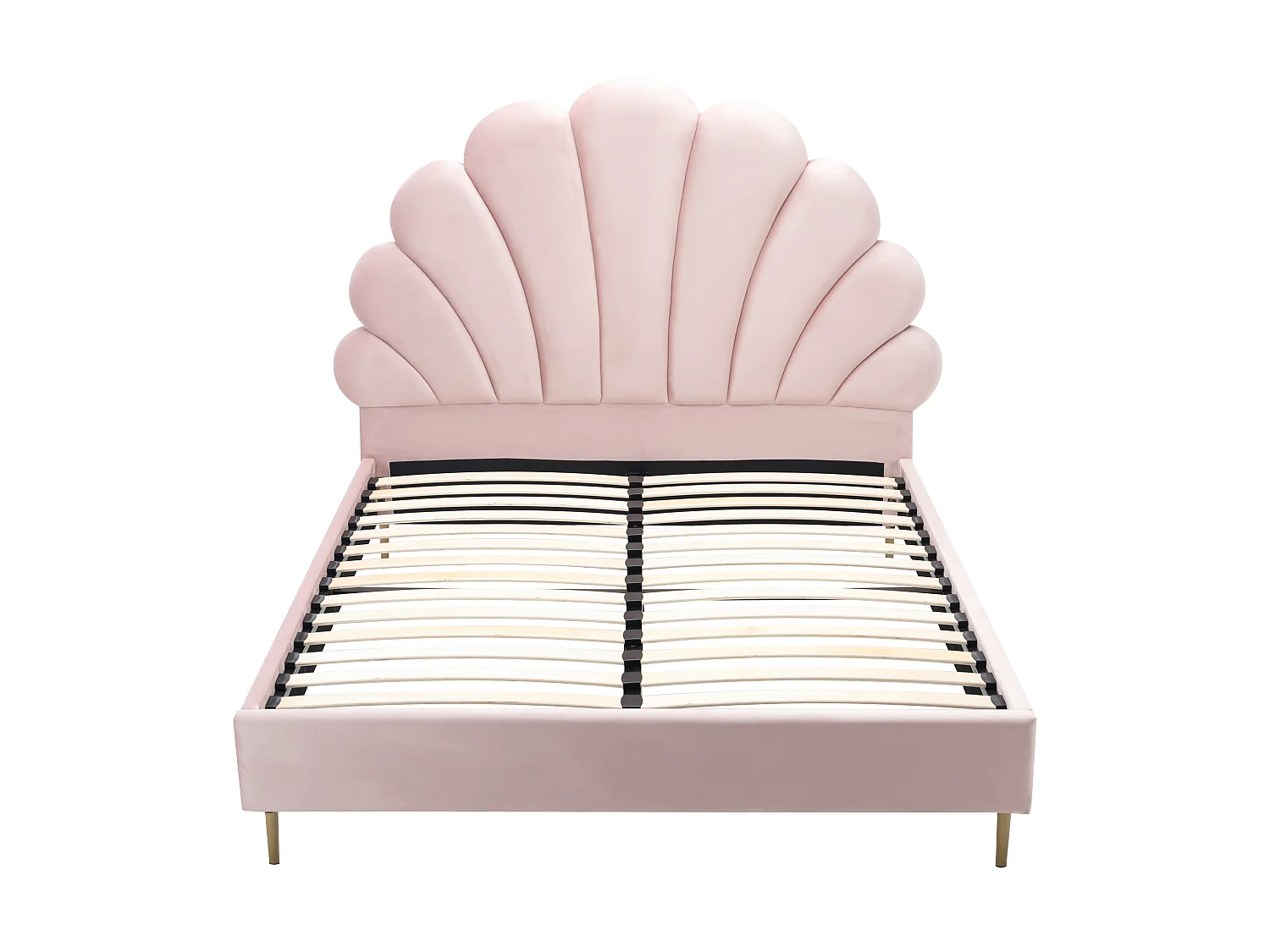 Bett mit Kopfteil in Muschelform + Matratze - 140 x 190 cm - Samt - Rosa - LIVAYA