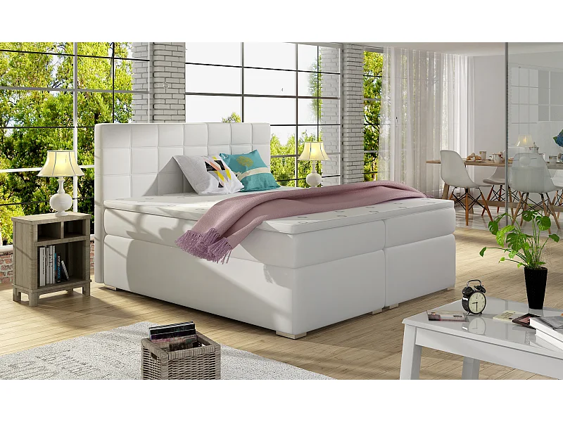 Box Spring Letto Marie L (180x200)/Tessuto-Bianco