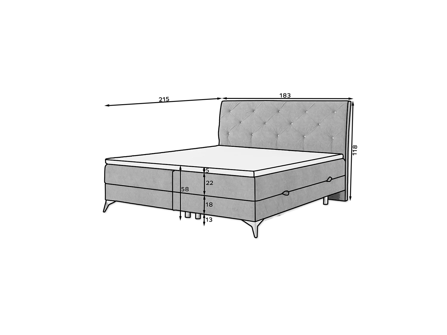 Box Spring Letto Locarno L (180x200)/Tessuto-Grigio