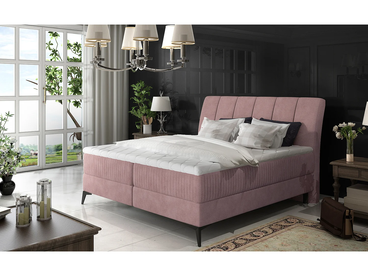 Box Spring Letto Levante S (140x200)/Tessuto-Rosa