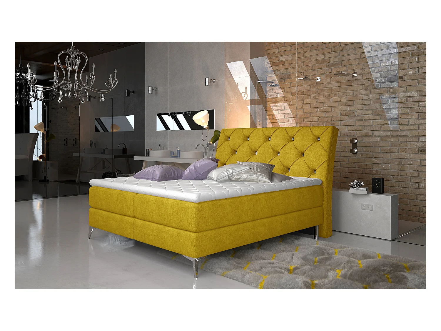 Box Spring Lit Locarno S (140x200)/Tissu-Jaune
