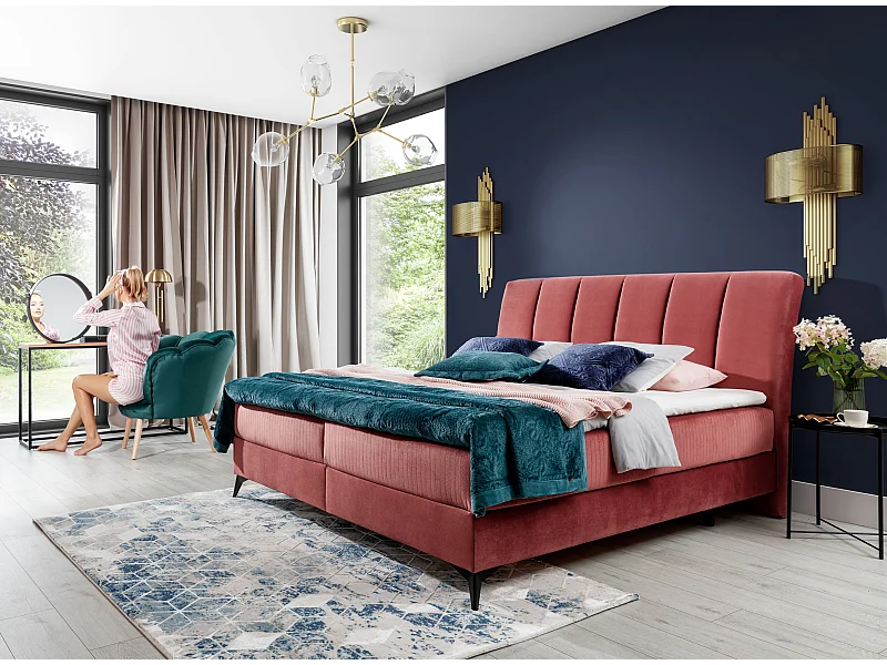 Box Spring Letto Levante S (140x200)/Tessuto-Rosa