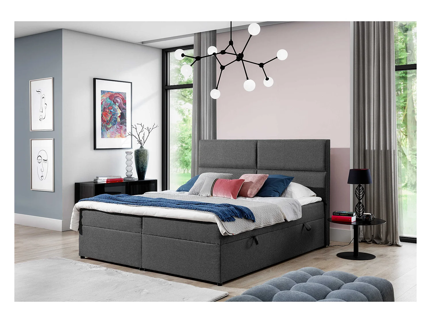 Box Spring Lit Clivia S (140x200)/Tissu-Anthracite